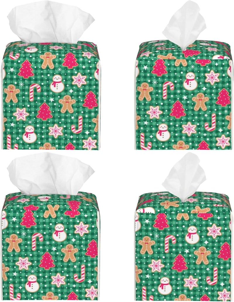 sndheke Christmas Gingerbread and Snowman Tissue Box Cover Square,Merry Christmas Snowflakes Candy Canes Tissue Box Holder Waterproof Leather Facial Paper Organizer for Car Bathroom Nightstand Vanity Desk - Image 2